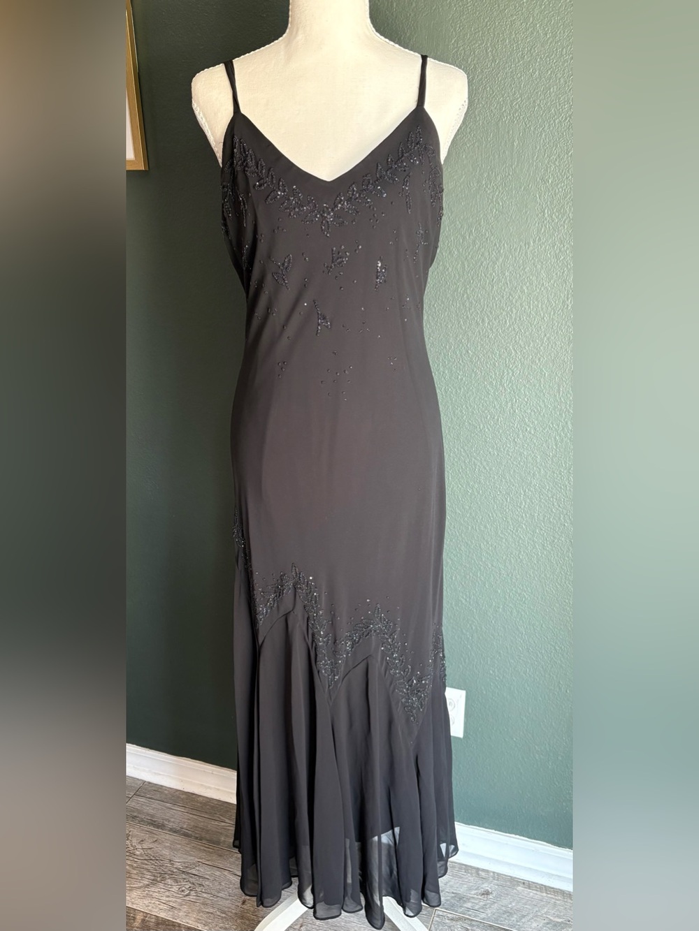 R&M Richards Petite Black Beaded Sleeveless Maxi Dress 12P